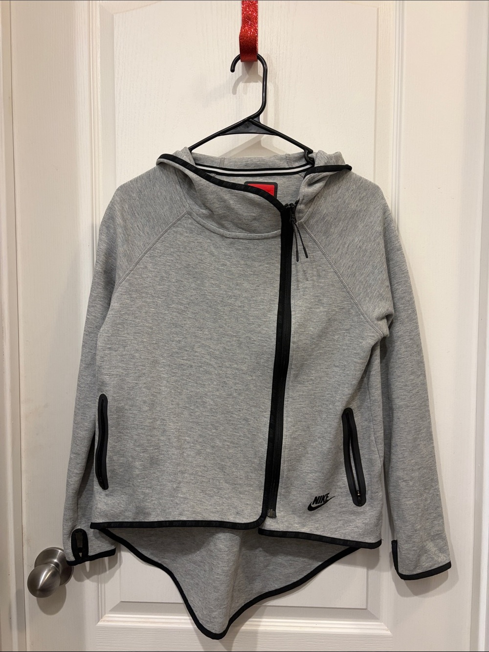 Nike Light Gray Asymmetrical Zip Hoodie with Black Trim